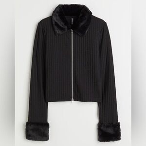 2/$25 H&M Black Teddy Jacket with Faux Fur Trim sz xl